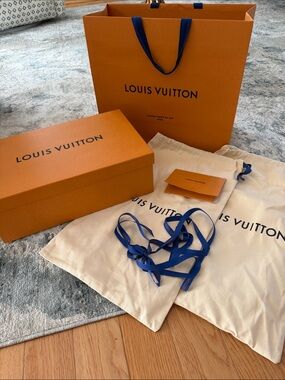 Authentic Louis Vuitton Orange Packaging Set with Blue Accents